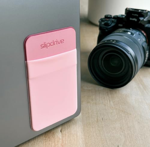 Image of Slipdrive - Portable Hard Drive Case for Laptop - SSD Solid State Drive - Reusable Adhesive - Stick to External Hard Drive Carrying Case - Bag (Small, Pink)