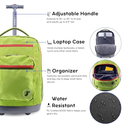 Image of J World Sundance Laptop Rolling Backpack for Girls Boys. Roller Bookbag with Wheels, 20 Inch, Celery