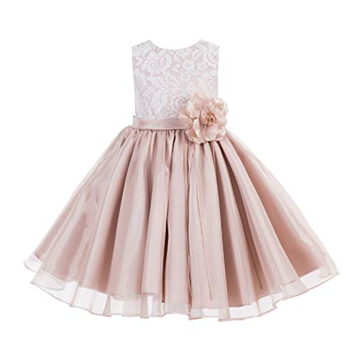 ekidsbridal Lace Organza Junior Flower Girl Dress Special Occasion Christening Dress 186F 8 Blush Pink