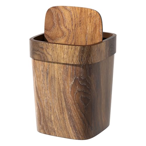Flkiglm 12L Abfalleimer Aus Holz Mülleimer Mit Deckel Natürliches...