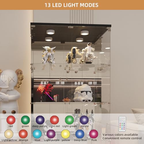 Image of Beauty4U Black Glass Display Cabinet with LED&Mirror, 4-Shelf Curio Cabinet