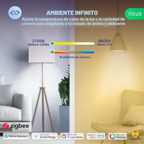 Bombilla inteligente ZigBee E27 RGB NOUS P3Z compatible con Home Assistant y Alexa 3