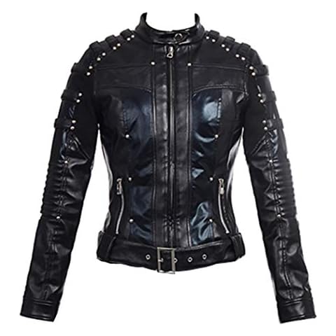 Fashion_First Black Studded Leather Motorcycle Jacket Cover