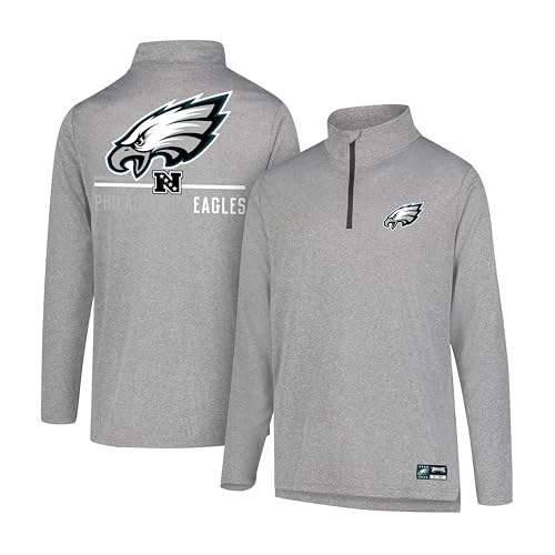 Ultra Game NFL Men's Super Soft Quarter Zip Long Sleeve T-Shirt, Philadelphia Eagles, Heather Gray, Large