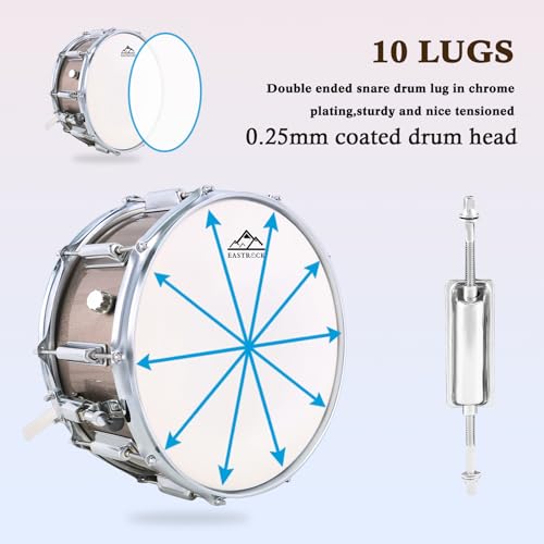 image for EASTROCK Snare Drum Set 14X5.5 Inches for Student Beginners with Gig B