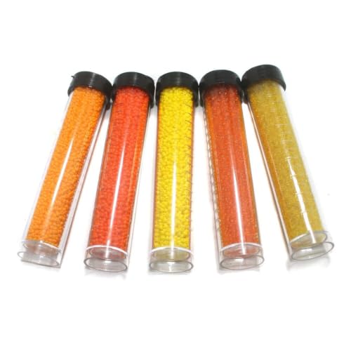 Image of Beadsnfashion Preciosa Seed Beads Tube Combo, 5 Yellow and Orange Color Size 11 /0 (2 MM) for Beading, Jewellery Making, Embroidery, Bracelets, Necklace and Craft Projects