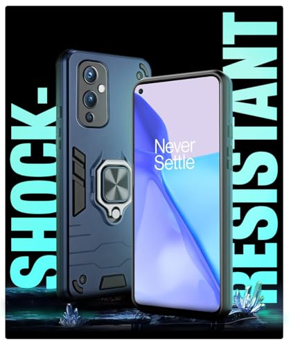 Image of WOW IMAGINE Shock Proof Back Case Mobile Cover for 1+ OnePlus 9 5G | Back Cover Case (Tough Armor | Hybrid PC + TPU | Ring Holder & in-Built Kickstand | Blue)