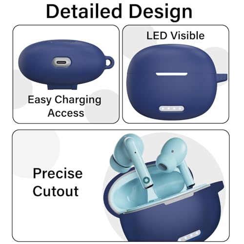 Image of Sounce Earphone Case Cover for Boult Audio W20 TWS Soft Silicone Skin Case Cover Shock Absorbing Protective Case with Keychain [Front LED Visible] - Blue