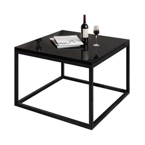 Lookway Couchtisch Yoshi Hochglanz – Moderner Wohnzimmertisch mit glänzender Tischplatte auf stabilem Metallgestell (Schwarz Hochglanz, Schwarzes Gestell)