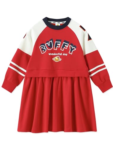 B.Duck Girls Sweatshirts Dress Long Sleeve Pullover Patchwork Pleated Mini Tennis Athletic Dresses for Size 3-12 Years
