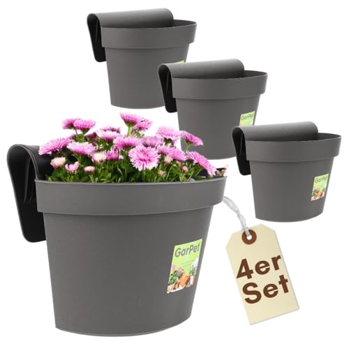 GarPet 4er Set Geländertopf Balkon mit Wasserspeicher Blumentopf Zaun Blumenkasten Geländer Geländerkasten Balkontopf Balkonkasten