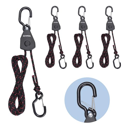 4PCS Kayak Rope Tie Down Ratchet Straps 1/8 6 Bow and Stern Tie Down Kayak with Safety S Hooks Heavy Duty Ratchet Rope Kayaks and Canoe Accessories Black