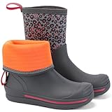 Showave Kid's Rain Boots Waterproof Rubber Mud Boot Boys Girls Insulated Durable Neoprene Outdoor Boots All Seasons, Pink Cheeth 3 Little Kid