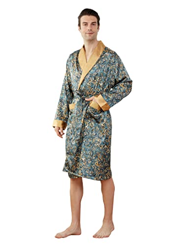 Westkun Robe de Chambre Kimono Japonais Homme Peignoir Satin Manche Longue Sortie de Bain Vêtements de Nuit Pyjama Long Yukata Cardigan Veste Manteau Haut(Paisley,3XL)