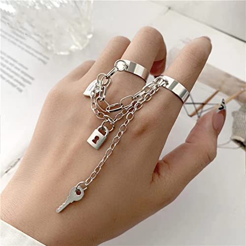 Gold-Toned Lock-Key Chain Rings Set