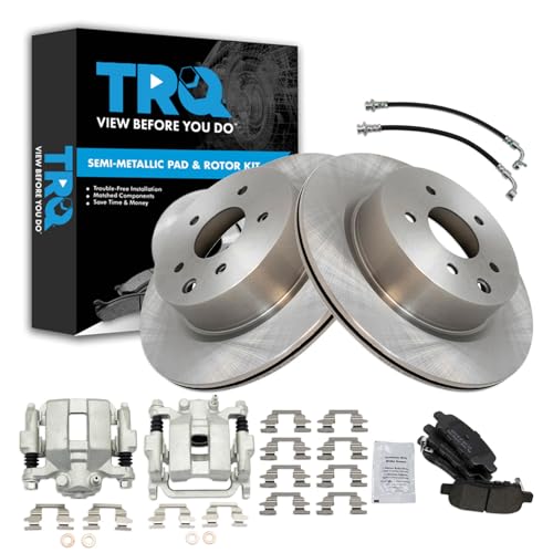 Image of TRQ Rear Brake Pad and Rotor Set Semi Metallic Calipers Compatible with 2005-2007 Infiniti G35 2006-2008 Nissan 350Z