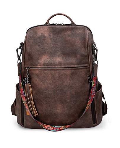 FADEON Leather Backpack Purse for Women Designer Ladies Shoulder Bag Fashion Convertible Travel Backpack Purses