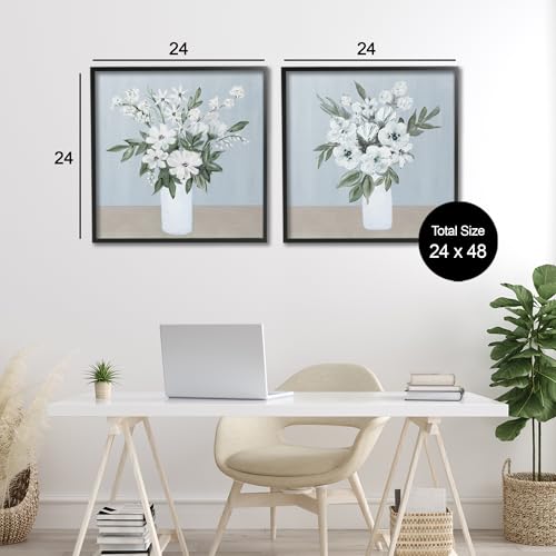 Tableaux robustes fleurs blanches Marilyn Dunlap faciles à suspendre