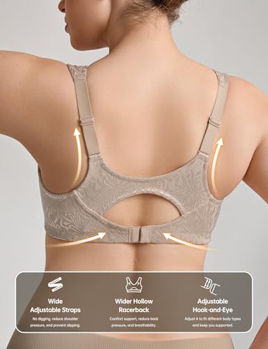 Image of Wingslove Women's Front Closure Minimizer Bra Full Coverage Wirefree Comfort Plus Size Racerback Jacquard Non Padded