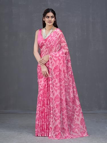 Image of Garden Vareli Nara Chiffon All-Over Floral Print Saree With Blouse Piece