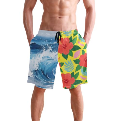 Short de plage extensible fleurs tropicales rouges long de 20,3 cm