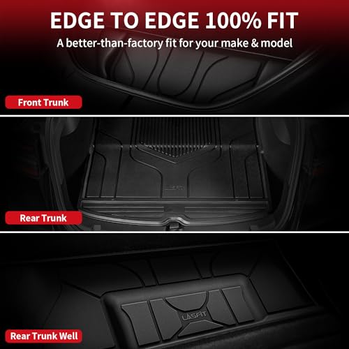 Image of LASFIT Premium Extra Thick Trunk Mats for Tesla Model S & Plaid 2021-2025 | 100% TPE All Weather Custom Fit Frunk Mat Sub Trunk Mat Cargo Liners Set Automotive Accessories, 3PC Black