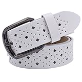 VONSELY Hollow Leather Belts for Women, Soft Leather Womens Belts with Pin Buckle (1.5' Wide White)