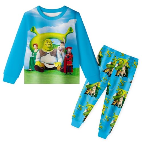 Shrek Costume for Kids Boys Monster Shrek Long Shirts and Pants Sets Home Casual Wear for Kids 2-10 Years
