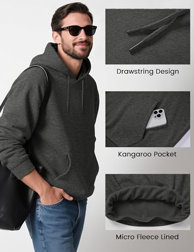 MAGCOMSEN Men's Hoodies Fleece Lined Sweatshirts Drawstring Casual Workout Midweight Pullover With Kangaroo Pocket4