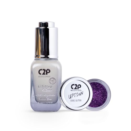 Image of C2P Pro Sparkle Duo Glitter and Glue Kit - Eyeshadow for Eye & Body Makeup | Waterproof, Quick-Drying for Stunning Shimmer Looks (Violet Line 11)