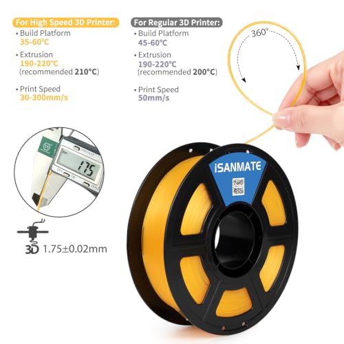 Image of iSANMATE Rapid Clear Citrine Yellow PLA Filament 1.75mm, 3D Printer Filament Transparent Filament, for Bambu Lab 3D Printers, AMS, AMSLite, 1kg Spool (2.2lbs)