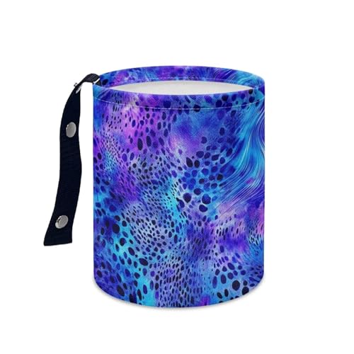 Image of Blue Leopard Print Vehicle Trash Can Trash Bag for Cars Waste Basket Collapsible Reusable Leak Proof Car Organizer Road Trip Must Haves for Kids