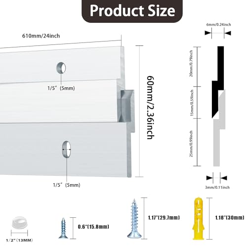 Image of French Cleat Heavy Duty, Aluminum French Cleat, Headboard Wall Mounting Brackets with Screws, Heavy Mirror Mounting Hardware (24 Inch-2 Pairs, Support 160 lbs)