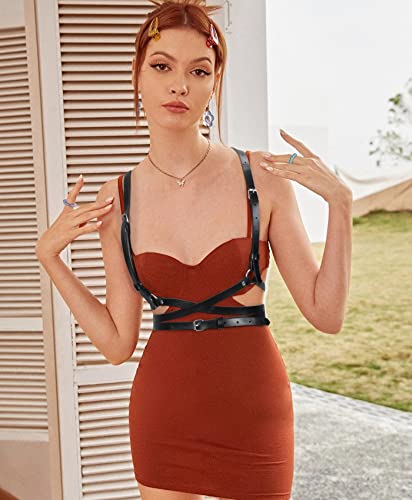 JasGood Punk Leder Body Harness Taillenkette Gürtel Schwarz Brust Ketten Zubehör für Damen und Mädchen