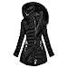 Wintermantel Damen Warm Gefüttert Steppjacke Lange Elegant Damenmantel Langarm Winter Parka Jacke mit Kapuze Winterparka Mantel Einfarbig Bequemes Sportjacke Winddicht Outdoorjacke, Schwarz S