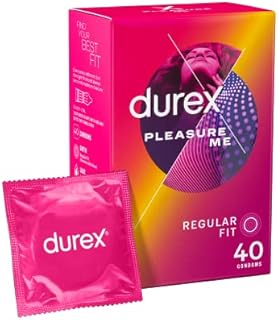 Durex Pleasure Me Condoms, Condoms Ribs and Dotted, Pack of 40 (Packaging May Vary)