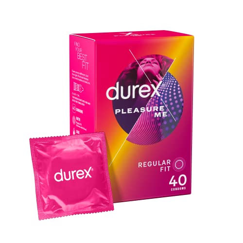 Durex Pleasure Me Condoms, Regular Fit, 40s, Easy On Shape, Dotted and Ribbed, Extra Stimulation, With Extra Silicone Lube