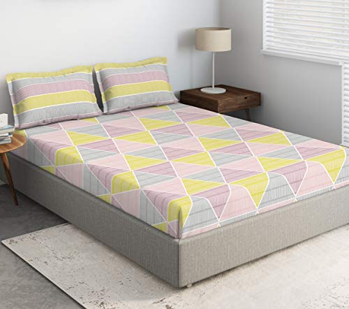 Image of DDECOR - Zephyr 100% Cotton Fitted Bedsheet with 2 Pillow Covers, King Size, Pink