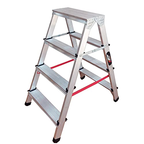 BTF® Escalera Tijera Plegable Doble Acceso en Aluminio 4 Peldaños, 4+4 Plataforma H.87...
