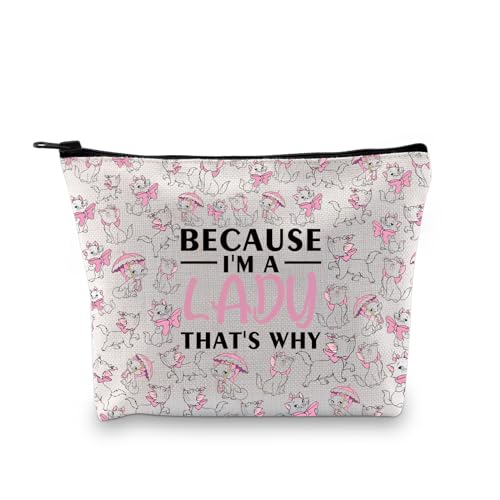 PLITI Marie Cat Gifts Because I'm A Lady That's Why Marie Cat Lover Makeup Bag Marie Ladies Gift for Friend (Because Lady bagU)