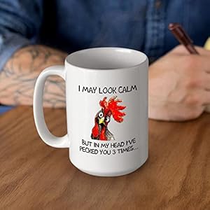 Funnyroostercoffeemugimaylookcalmbutinmyheadivepeckedyou3timesfunnygiftsformomdadgrandparentsfriendsrelativesbestiessistersbosscolleagueetc15ounces Urban Country Home Decor Funny rooster coffee mug i may look calm but in my head ive pecked you 3 times funny gifts for mom dad grandparents friends relatives besties sisters boss colleague etc 15 ounces urban country home decor