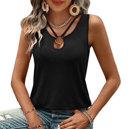 Womens Tank Tops Summer Tank Tops for 2025 Cut Out Ring Keyhole Neck Sleeveless Fashion Cute Tee Shirts Clothes3