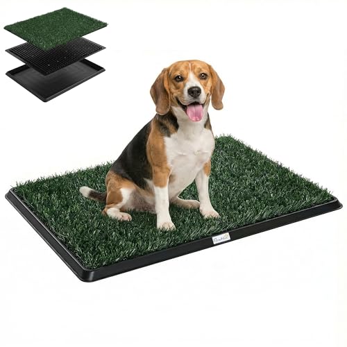 PawHut Lettiera per Cani con Prato Sintetico con Vassoio e Sistema di Drenaggio, 76 x 50.5 cm, Ideale per Addestramento Igienico, Sistema Lavabile a 3 Strati per Interni ed Esterni, Verde
