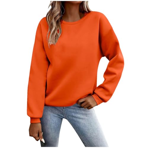 KUIH Women's Sweatshirts Lightweight Fleece Top Cosy Causal Crewneck Long Sleeve Pullover Jumpers Ladies Sweaters Solid Dressy Long Sleeve Tunic Tops Autumn Winter Jumpers for Women UK Orange