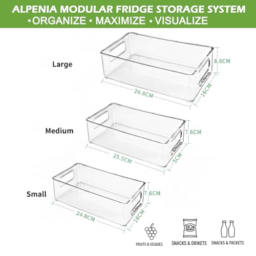 ALPENVIA 6-teiliges Set Kühlschrank-Organizer (3 Größen), Vorratsdosen, Küchenaufbewahrungsboxen, Vorratskammer-Organizer, Kleiderschrank-Organizer, Schubladen-Organizer, stapelbar