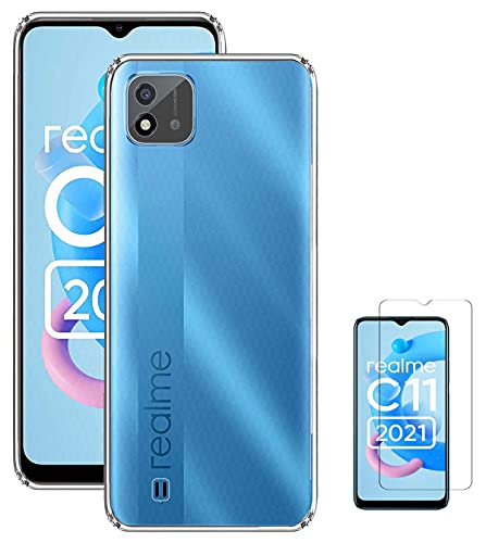 Image of Soft Flexible Silicone Back Cover Compatible with Realme C11 2021 / C20, Transparent Case + Screen Guard