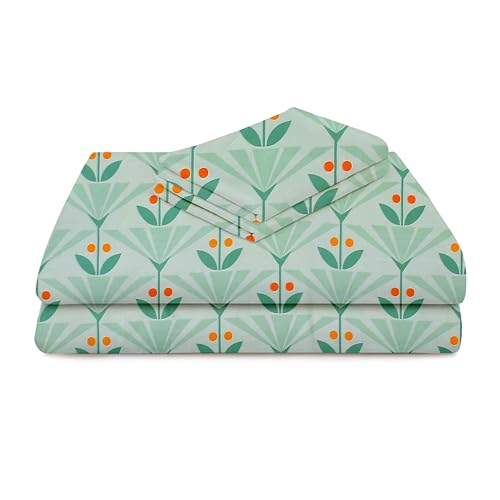 Image of HOMEKART (110 TC & 110 GSM 100% Cotton Feel Bedsheet for Single Bed with One King Size Pillow Covers Soft /Breathable Wrinkel Free -60x90 Inches - (Green & ellow)