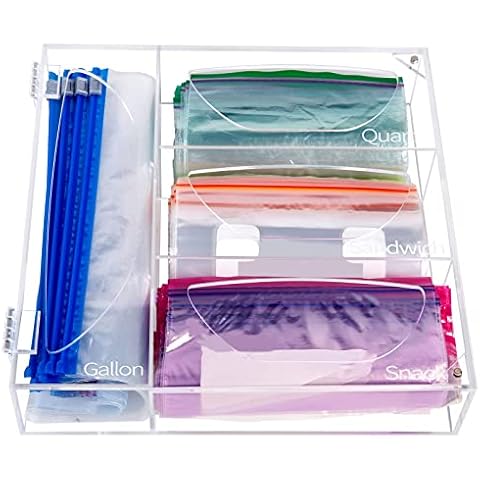 NPPLUS Ziplock Bag Storage Organizer, Acrylic Baggie Organizer Plastic Bag Dispenser Holder For Gallon Quart Sandwich And Snack, Compatible With Ziploc, Solimo, Hefty, Glad Bags Variety Size - Clear Cover