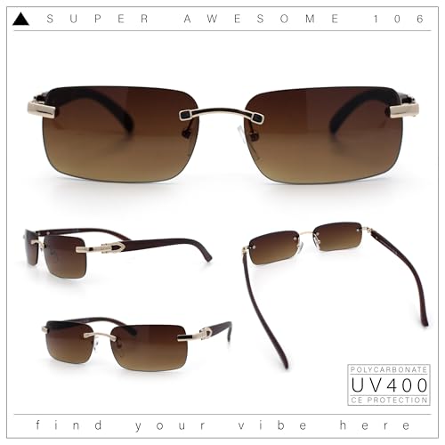 SA106 Rimless Luxury Narrow Rectangle Woodbuff Arm Fashion Sunglasses2