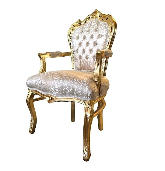 Fauteuil French Louis Style en beige brillant, style baroque, rococo antique, reproduction de la chaise en finition dorée pour la décoration de la maison ou...
